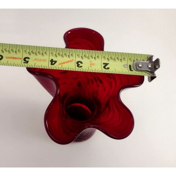 Glass Eye Studio GES Ruby Red Ruffled Art Glass Vase w/ Copper Flecks - Picture 10 of 10